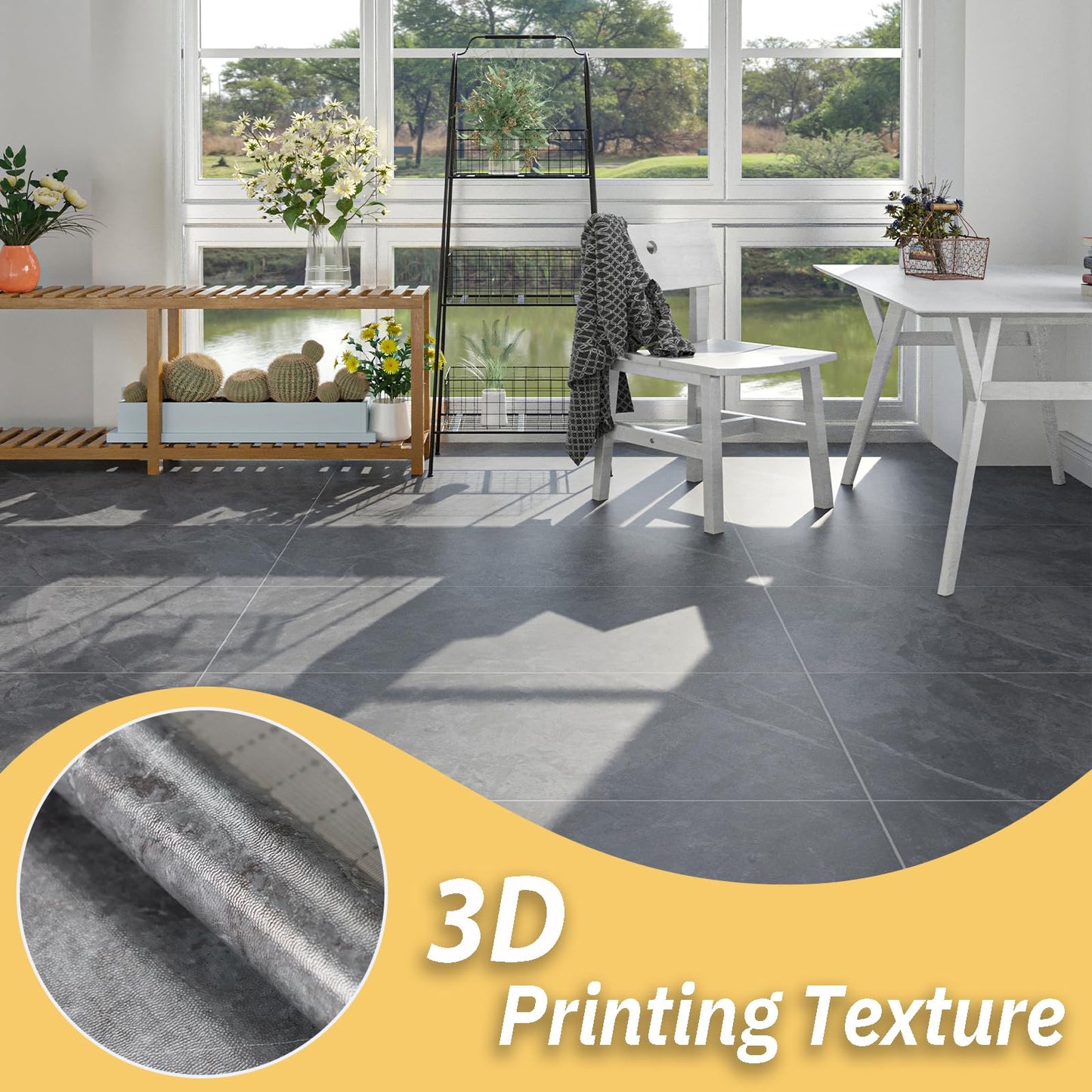 Freshtour Vinyl Flooring Roll, Versatile Removable PET Leather-Like Floor Covering, Waterproof & Durable, Easy Tape Installation, Cost-Effective for Any Room, Grey Marble/ 32.29 Sq.ft (39.3" x 118")
