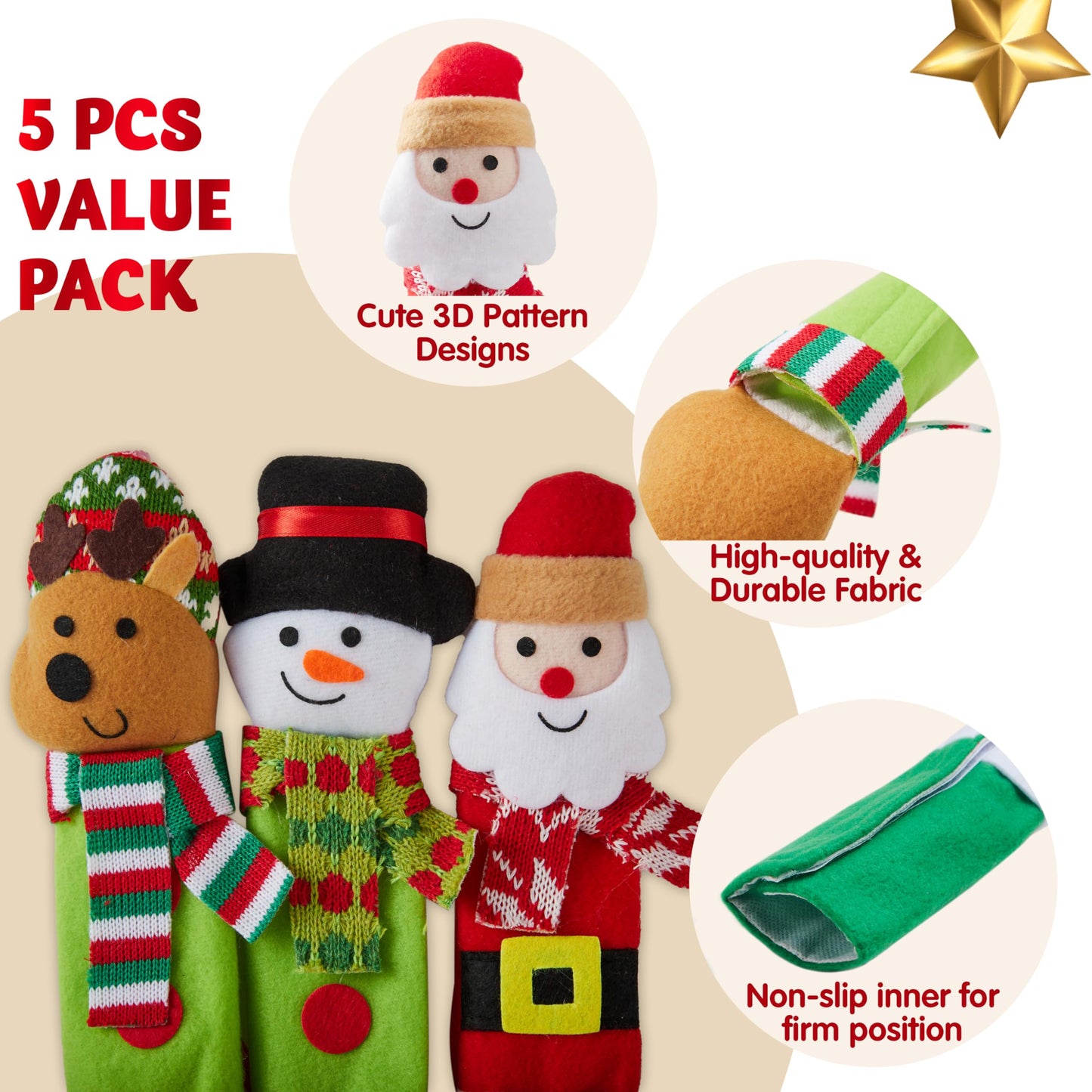 JOYIN 5 Pieces Christmas Kitchen Appliance Handle Covers for Kitchen Refrigerator Microwave Oven Dishwasher Decoration, Xmas Indoor Décor, Party Favor Supplies.