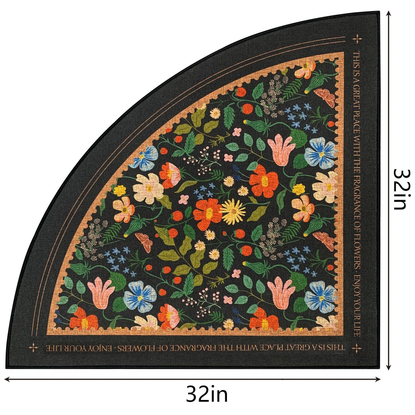 SHIYUE Triangle Corner Rug Kitchen Rugs Washable Non Slip Area Rug Water, Comfort Soft Rubber Standing Sink Mat Bathroom and Bedroom Laundry Mat(32in Flower Park)