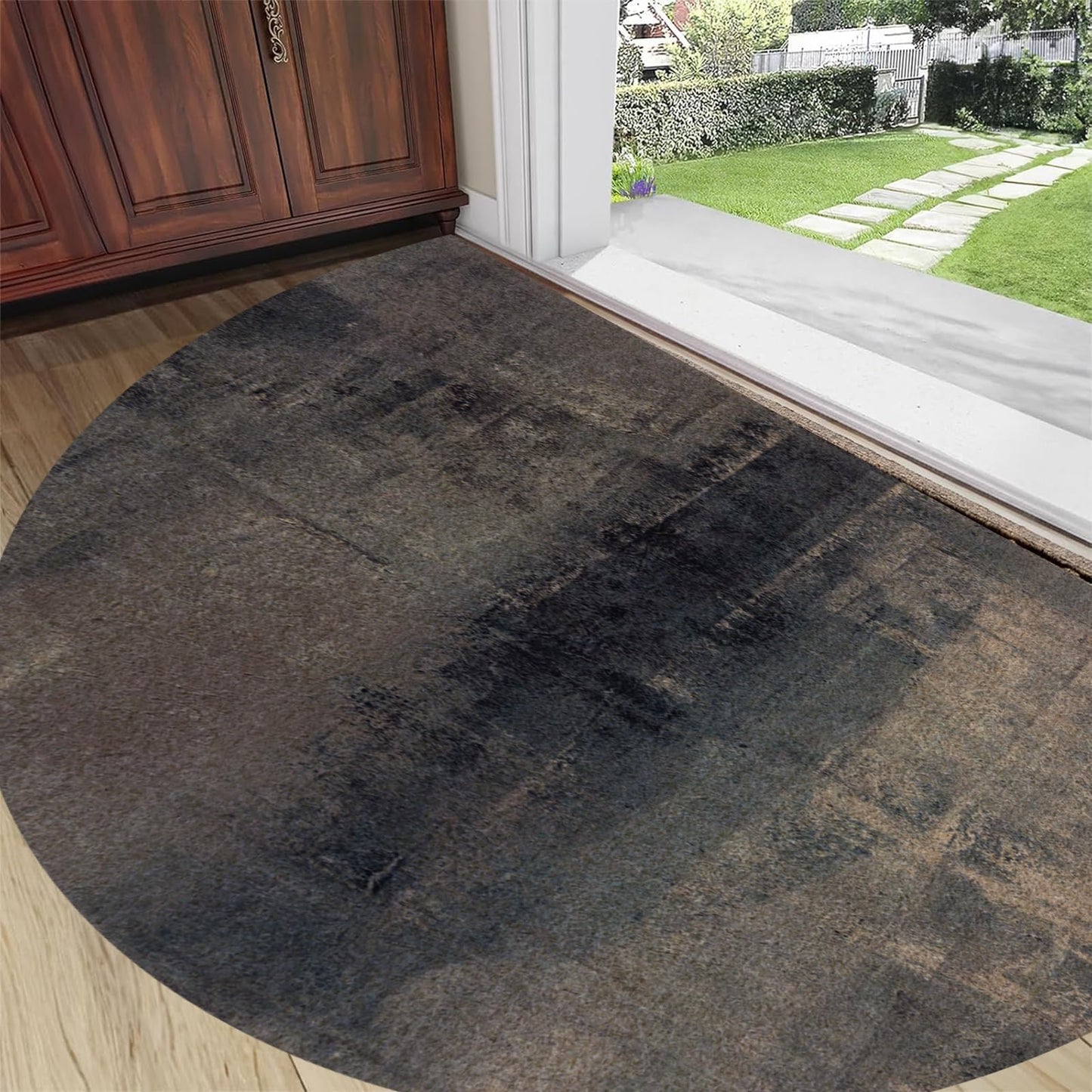 TOMWISH Half Circle Door Mat Blue Semi Circle Bathroom Floor Rug Entrance Way Absorbent Bath Mat for Kitchen Living Room 18" X 30"