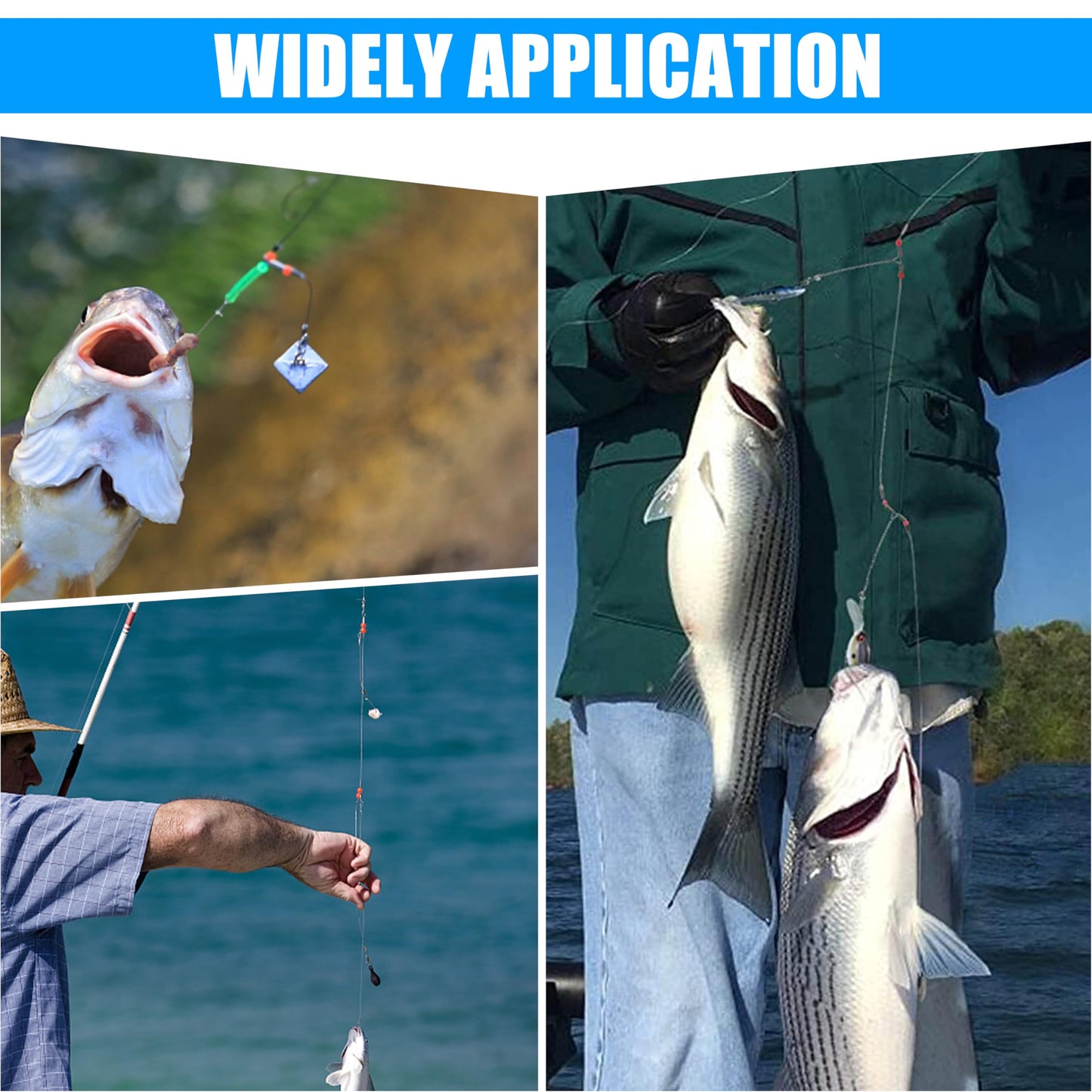 Saltwater Surf Fishing Tackle Kit - Saltwater Surf Fishing Rigs Bottom Rigs Include Fishing Leader Rigs Pyramid Sinkers Bass Casting Sinker Circle Hooks for Striped Bass Red Drum Flounder