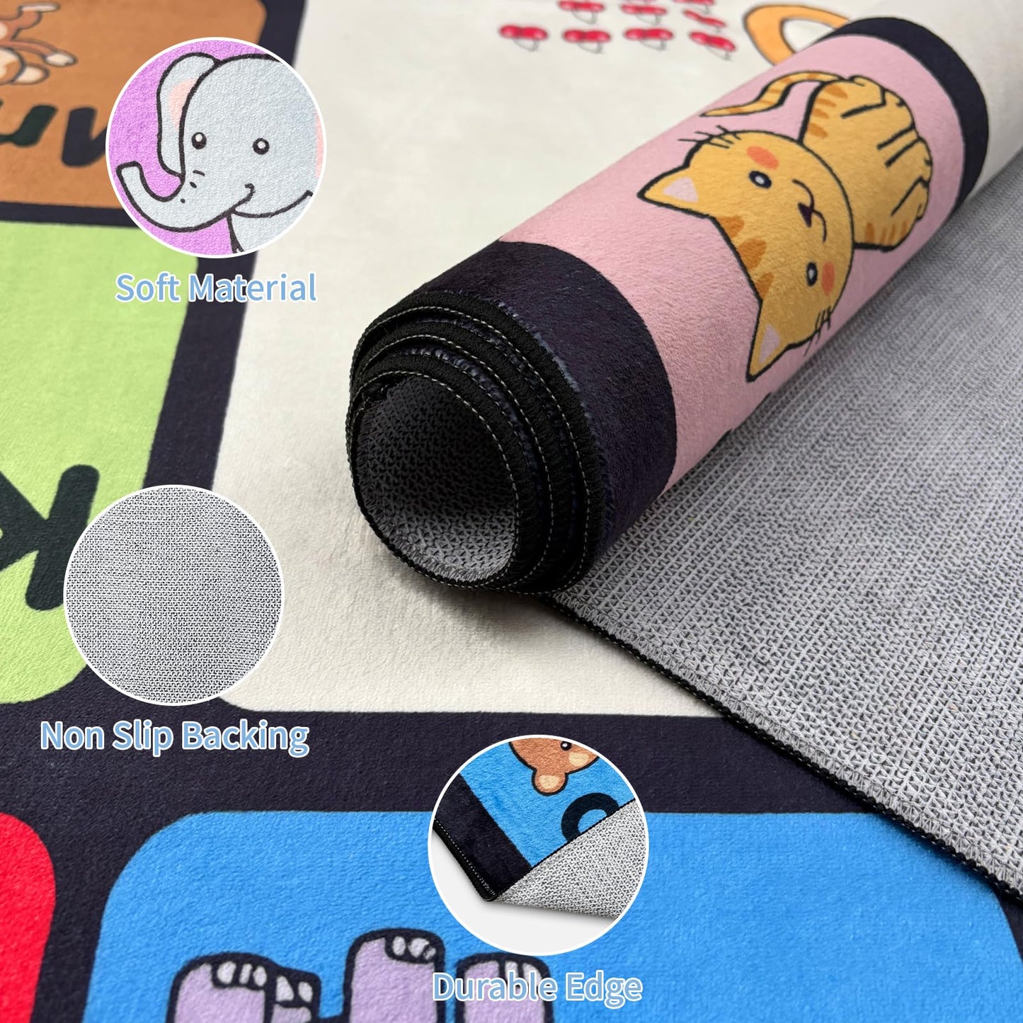 ABC Rug for Classroom, Alphabet, Numbers & Shapes 3-in-1 Educational Area Rugs for Childrens, Non-Slip Animals Learning Carpet for Kids Room, Daycare, Preschool, Elementary -5' x 7' (Multi-Color)