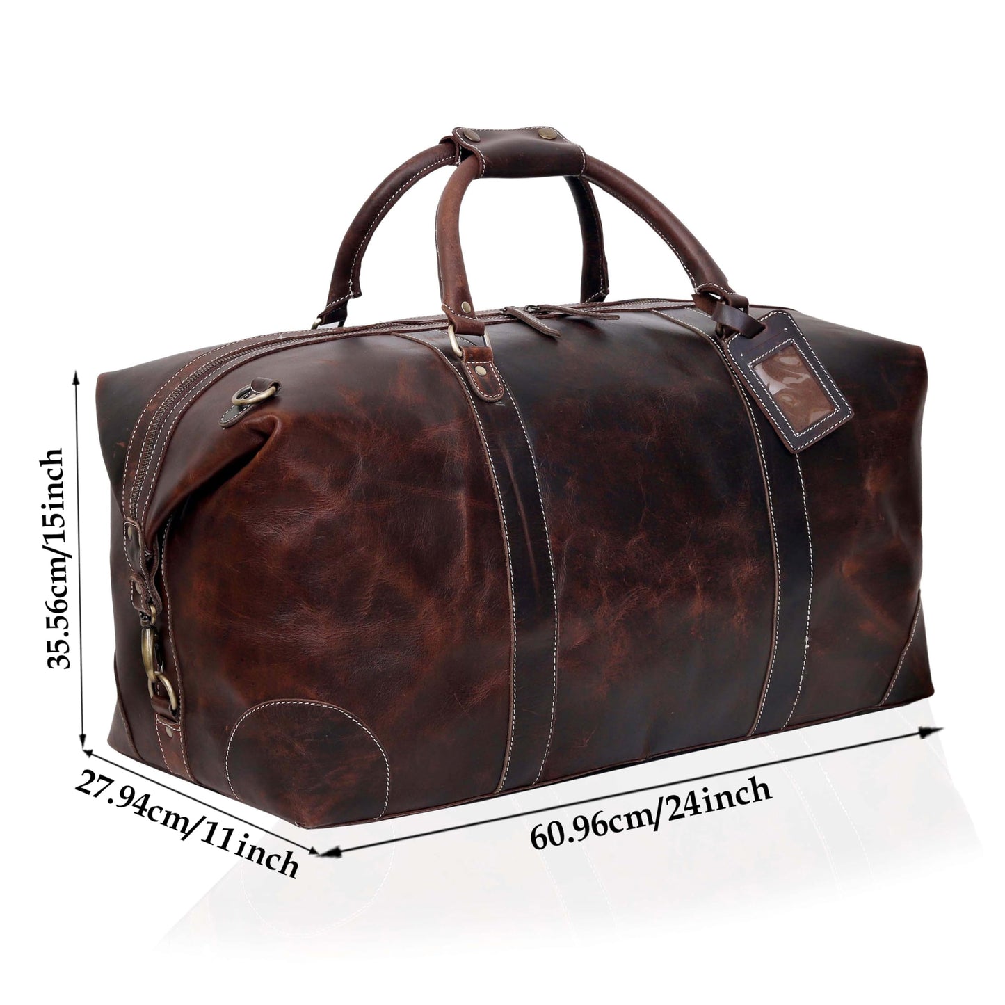 Leather Farm 24 Inch Genuine Buffalo Leather Travel Duffel Bag, Overnight Weekend Bag Sports Gym Duffel for Men, Airplane Under Seat Carry on Bags (Brown)