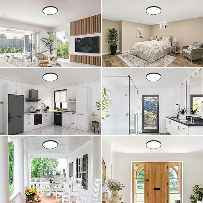 Hlite 4pack 9 Inch Flush Mount LED Ceiling Light Fixture,18W 1800LM Super Slim Light Fixtures Ceiling Mount 3000K/4000K/5000K 3CCT Selectable,Ceiling Light Fixtures for Kitchen,Bedroom (Black)