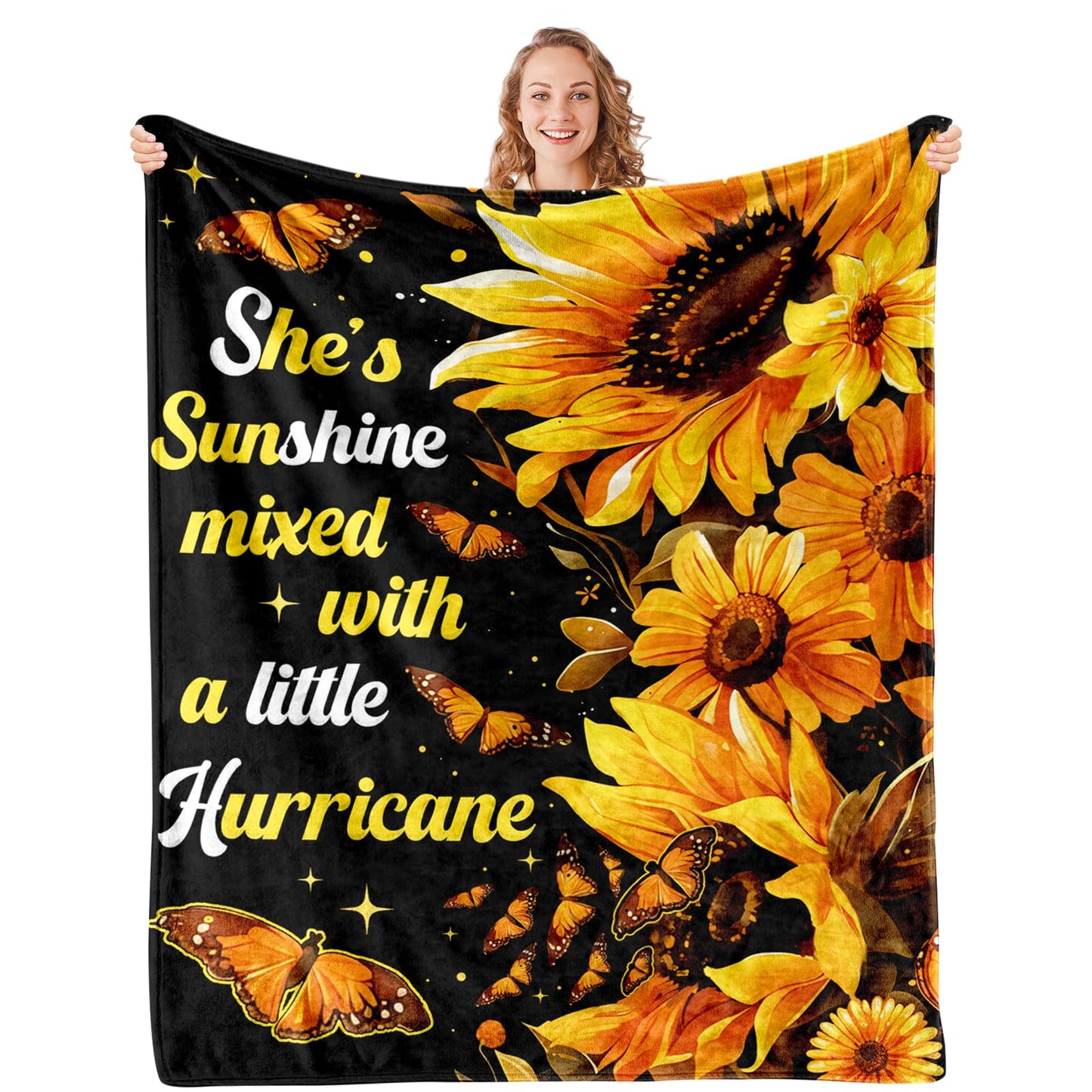 Sunflower Throw Blanket 50"x60" - Soft Fleece Blankets for Women, Sunflower Gifts for Christmas Valentines Day Mothers Day, Flower Butterfly Yellow Large Thick Blanket on Birthday, Holiday Decor