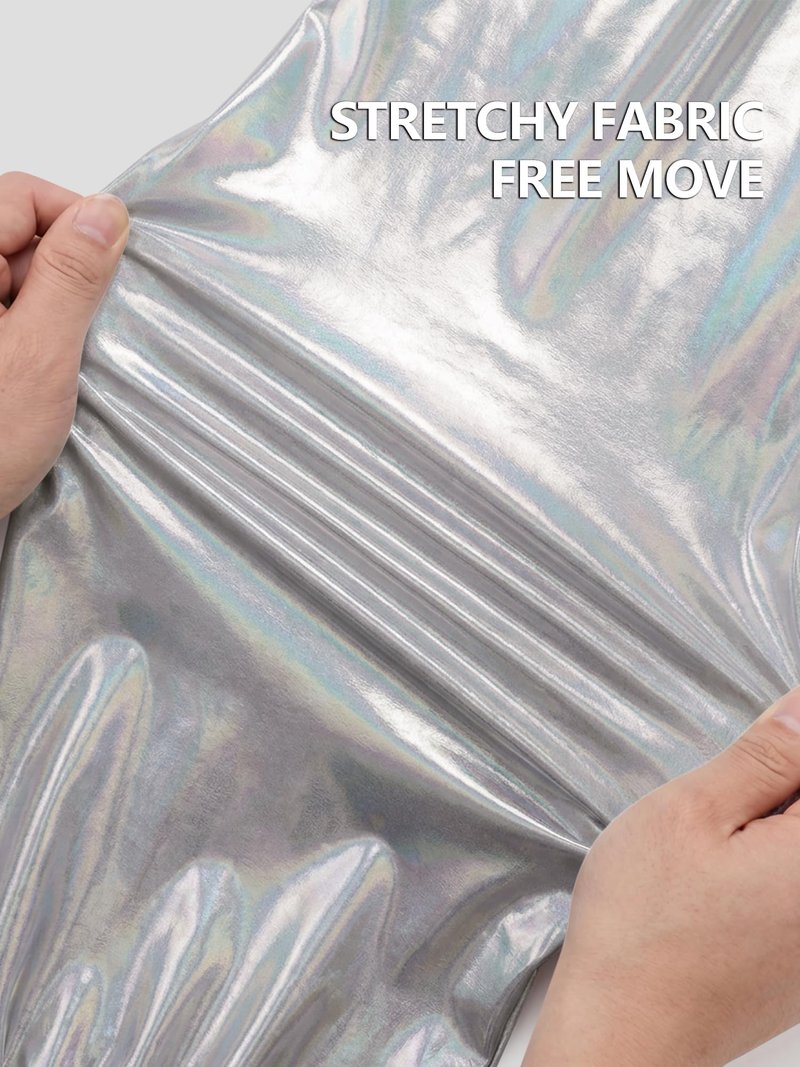 Stelle Girls Metallic Cargo Pants Shiny Hip Hop Dance Joggers Sparkly Stretchy Wide Leg Street Pants for Kids,Holograph Silver,8-9 Years