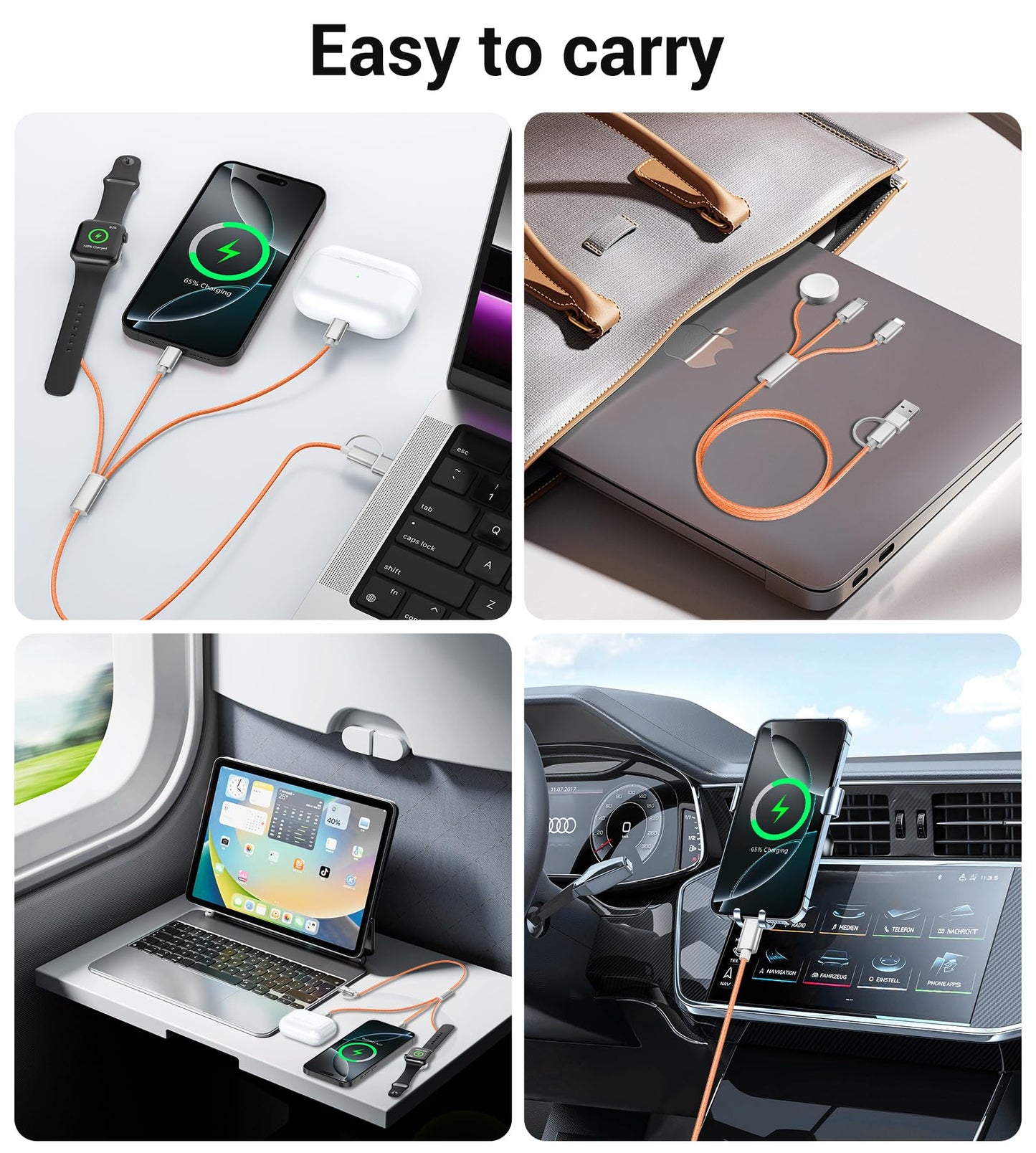 Temdan for Travel Vacation Essentials,3 in 2 USB C Cable for Apple Watch Charger/iPhone 17 Charger/Lightning,Multi Charging Cable Cord,Camping Essentials,Designed for iWatch &iPhone 16-12-5FT Purple