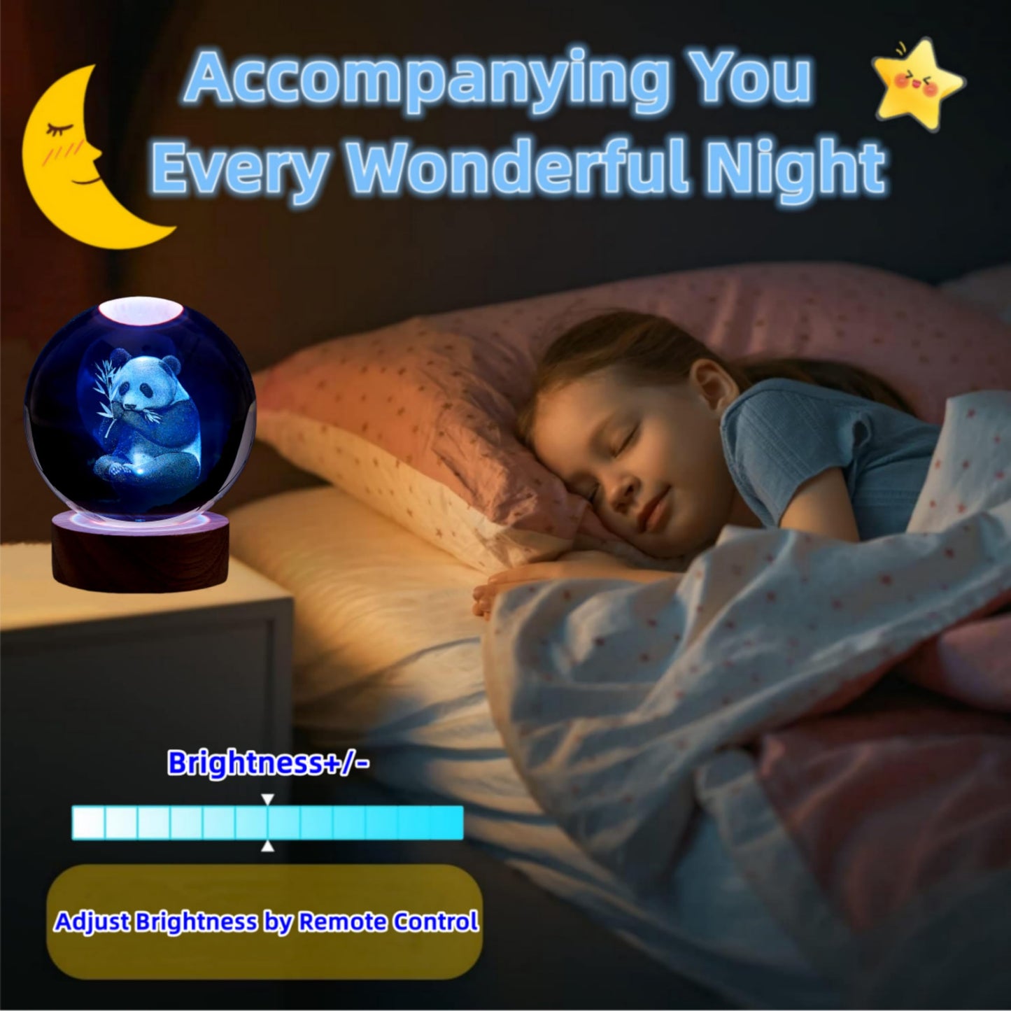 Panda Crystal Ball Lamp,3.15 inch 3D K9 Crystal Ball Panda Night Light,16 Colors Changing Light,Dimmable Remote Control,Panda Lamp Gift (L)