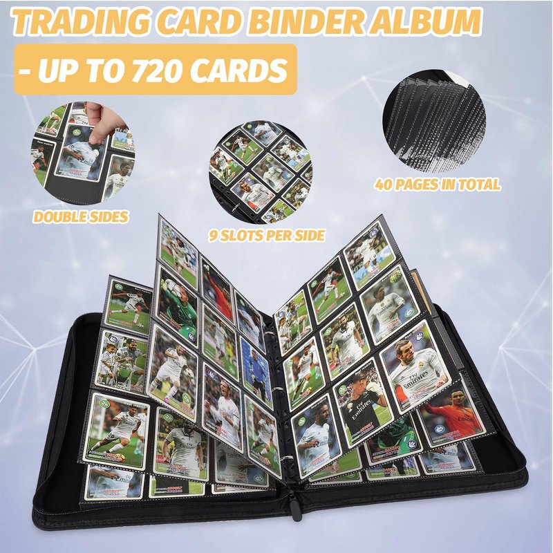 GERMUN 3 Ring 9 Pocket Zipper Card Binder, 720 Double Sided Standard PU Trading Card Album Folder for TCG & Sports Cards, Not Fit Top Loaders (Dimond Blue)