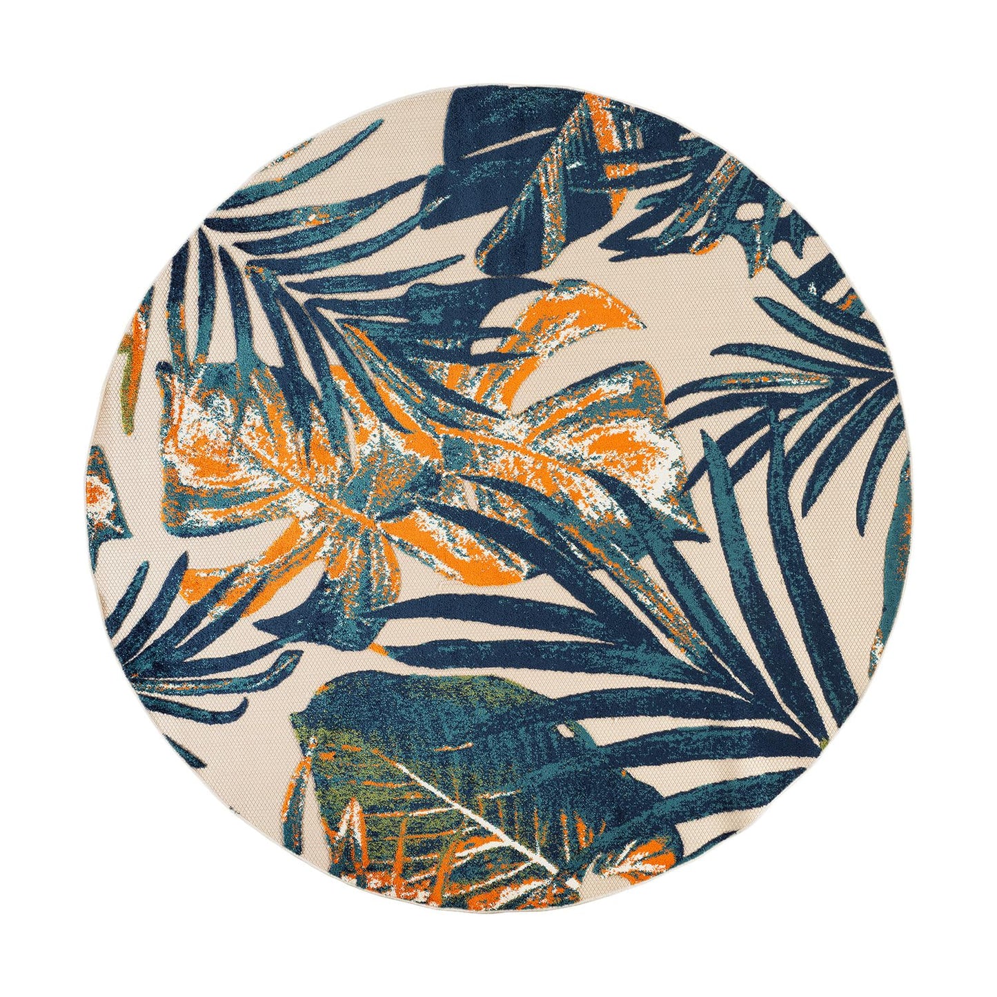 Rugshop Tropical Floral Leaves Indoor/Outdoor Area Rug Durable Polypropylene, Non-Shedding, Easy to Clean, Perfect for Patio, Backyard, Deck and Outdoor Lounge, High Traffic Areas, 8' Round