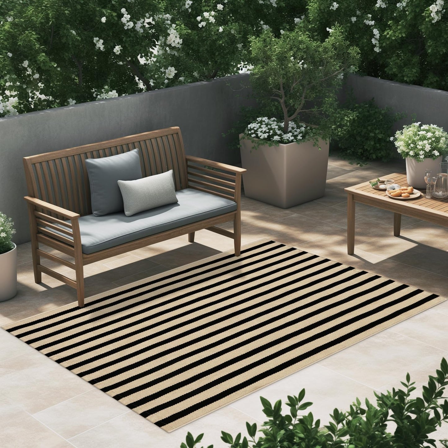 LEEVAN Outdoor Patio Rug 3x5, Washable Black and White Outdoor Rug, Outside Welcome Mat Striped Porch Door Mat Outside Entrance Layered Indoor Doormat
