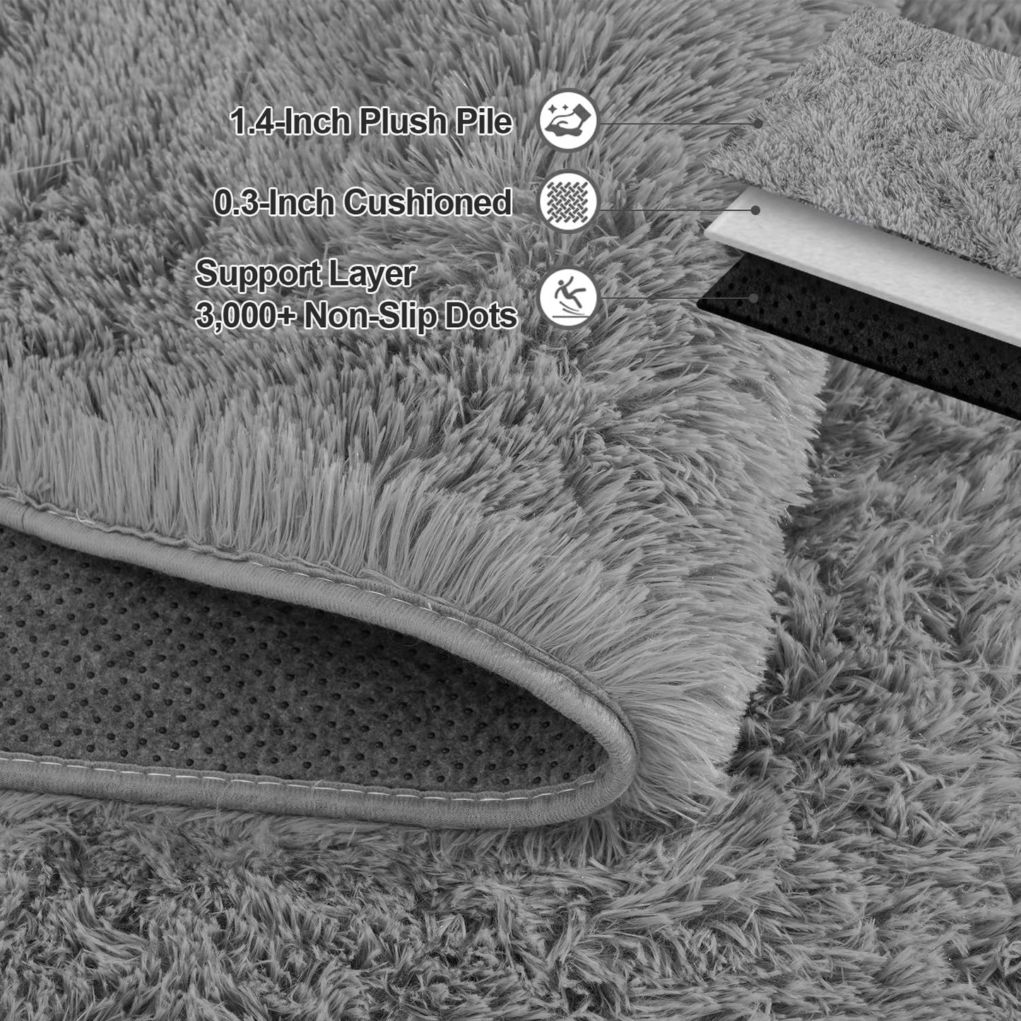 Grey Rugs for Bedroom 5x7 ft - Ultra Soft Faux Fur Area Rug - Plush Non-Slip Shaggy Carpet for Living Room, Cozy Fluffy Rug for Kids Boys Girls Dorm Nursery Room, High Pile Floor Carpet