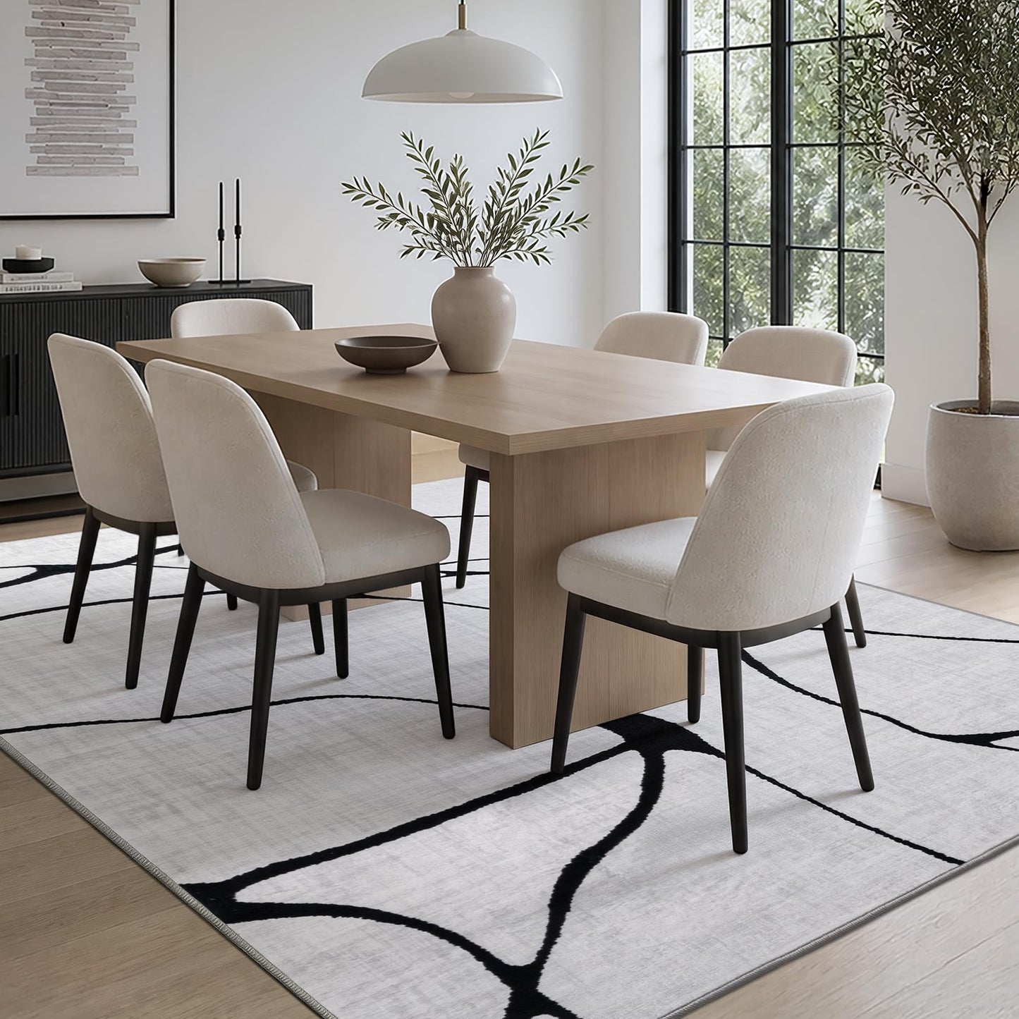 YIHOUSE 6x9 Washable Modern Abstract Black White Area Rug