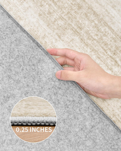 Art&Tuft Runner Rug Non-Slip - 2x12 Runner Rugs for Hallways, Washable Rugs Runners, Low-Pile, Soft Distressed Carpet Hallway Runner for Bedroom Bathroom Kitchen Laundry Living Room, Beige