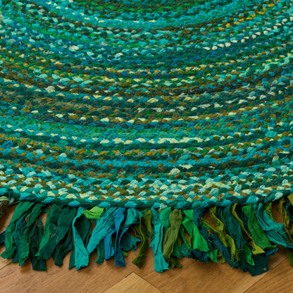 SAFAVIEH Braided Collection Area Rug - 3' x 5' Oval, Green, Handmade Boho Fringe Reversible Cotton, Ideal for High Traffic Areas in Living Room, Bedroom (BRD451Y)