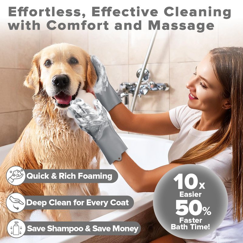 Augwind 6PCS Grooming & Bath Supplies for Dogs, Cats and Horses | Dog Washing Gloves | Dog Bath Brush | Dog Shower Brush | Pet Grooming Gloves | Dog Grooming kit | Pet Supplies (Grey)
