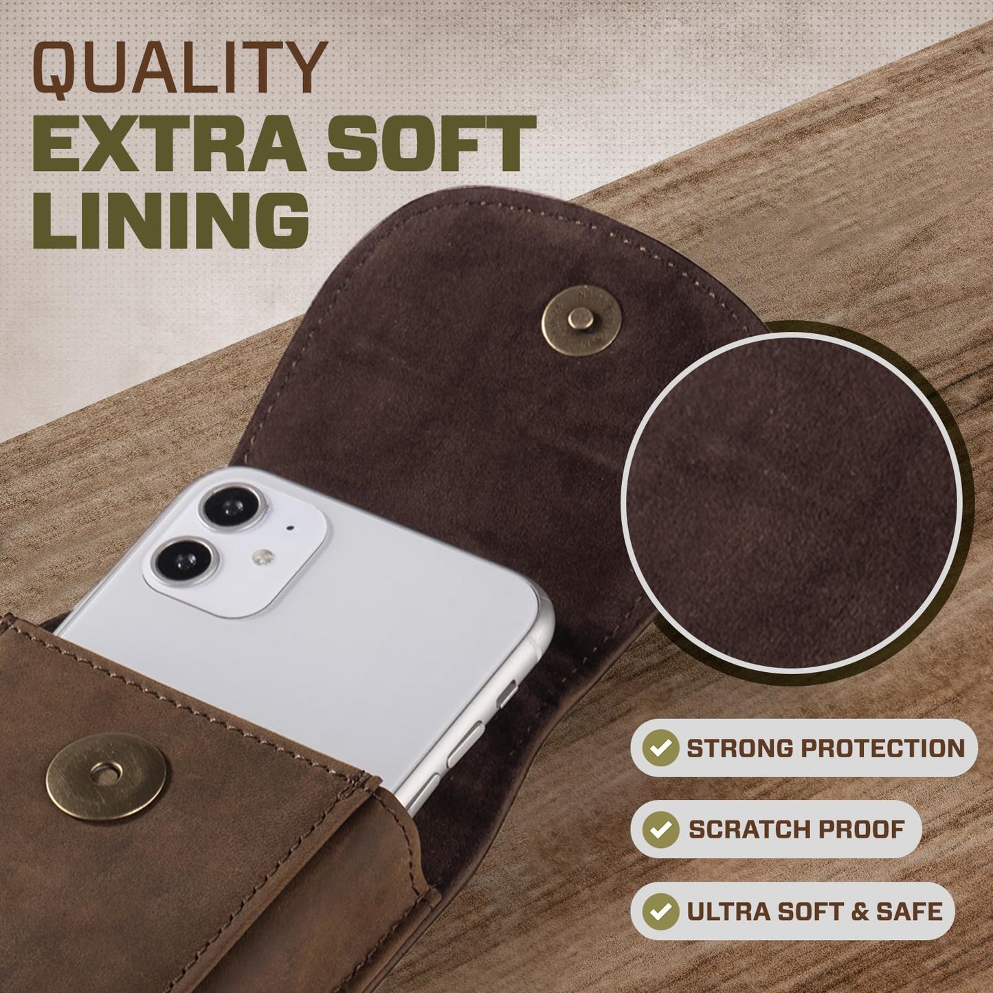 Hengwin Top Grain Crazy Horse Leather Cell Phone Holster Fit for iPhone 17 Pro Max 16 Pro Max 15 Pro Max 14 Pro Max 13 Pro Max Belt Holster Case with Belt Clip Phone Pouch Belt Holder (Retro Brown)