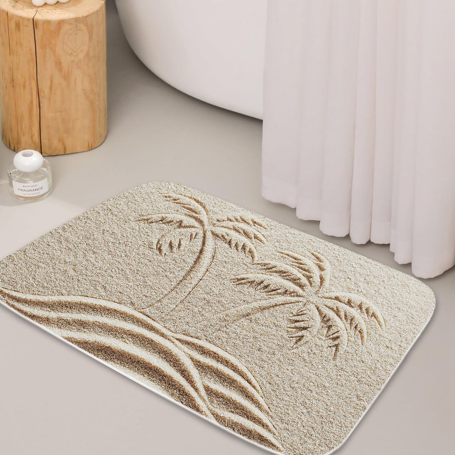 TheBlackSpot Summer Beach Palm Tree Bathroom Rugs Tropical Plant Sand Bath Mat Non Slip Bathroom Beachy Decor Mats Imitation Cashmere Door Rug with Rubber Backing Kitchen Floor Carpet 20" x 31"