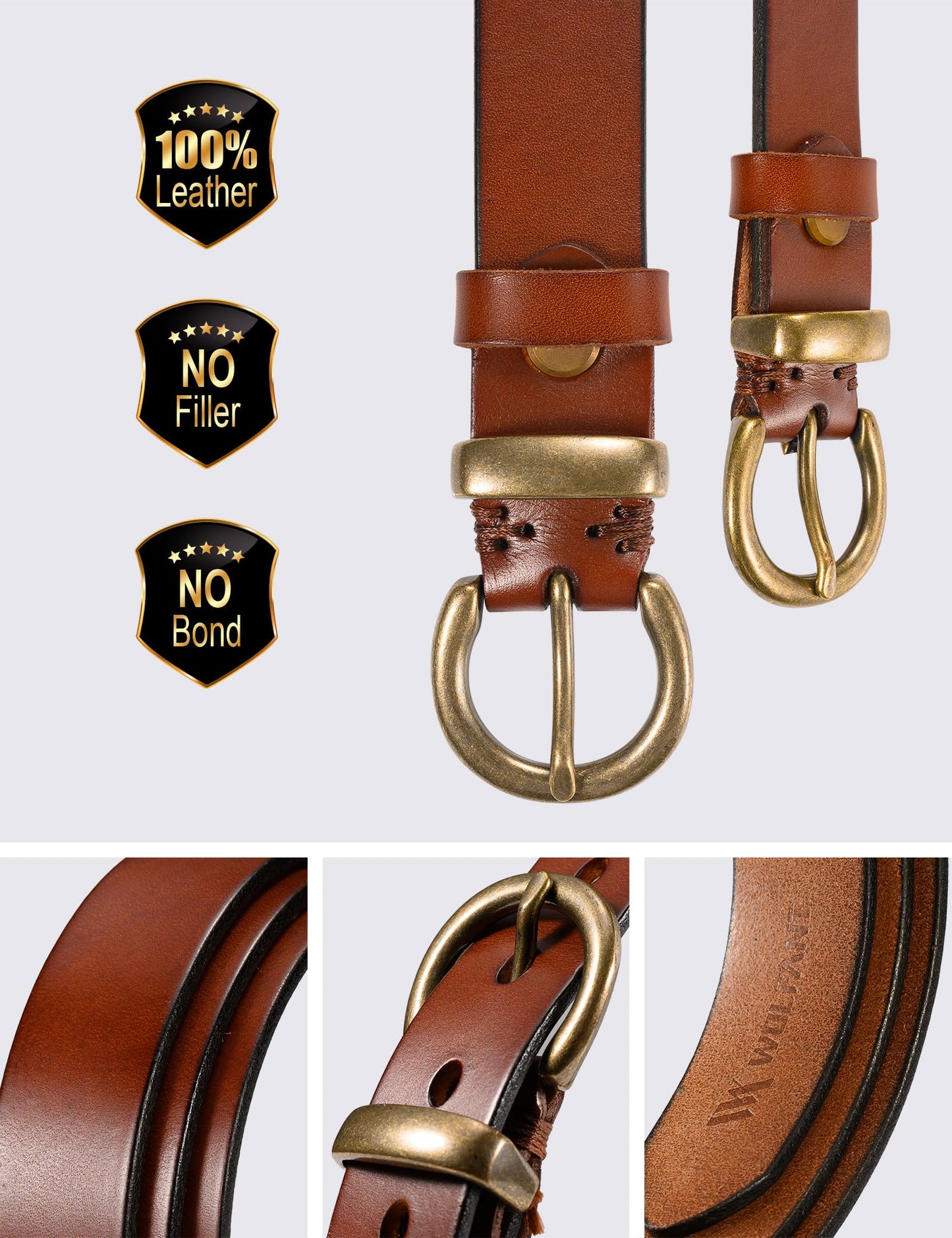 WOLFANT Full Grain Leather Belt for Women,1.1" Ladies Casual leather Jean Belt with Vintage Circle buckle in Gift Box