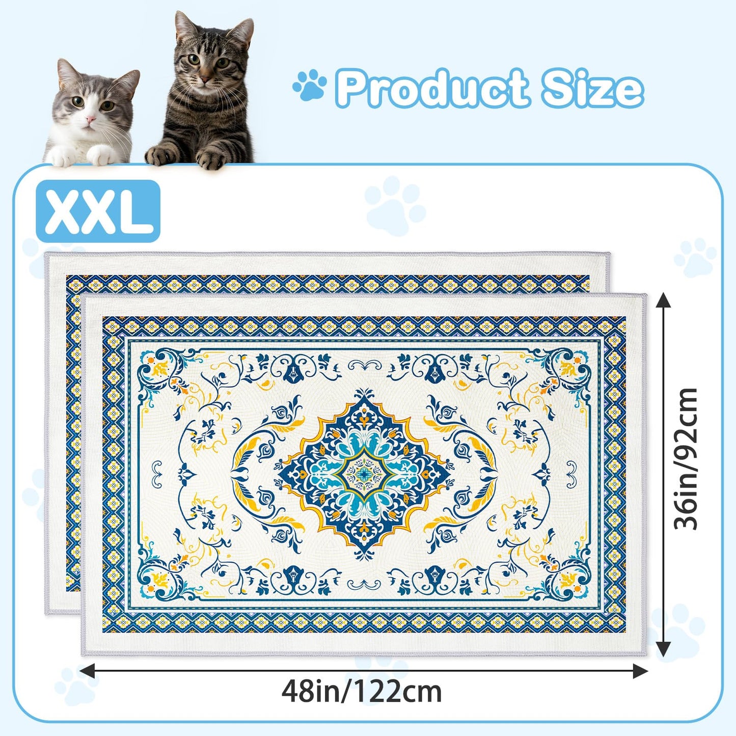 Hedgeink Washable Cat Litter Mat 48"x36" 2Pack with Non-Slip Bottom Waterproof Litter Box Mat Easy to Clean Litter Trapping Mat for Kitty