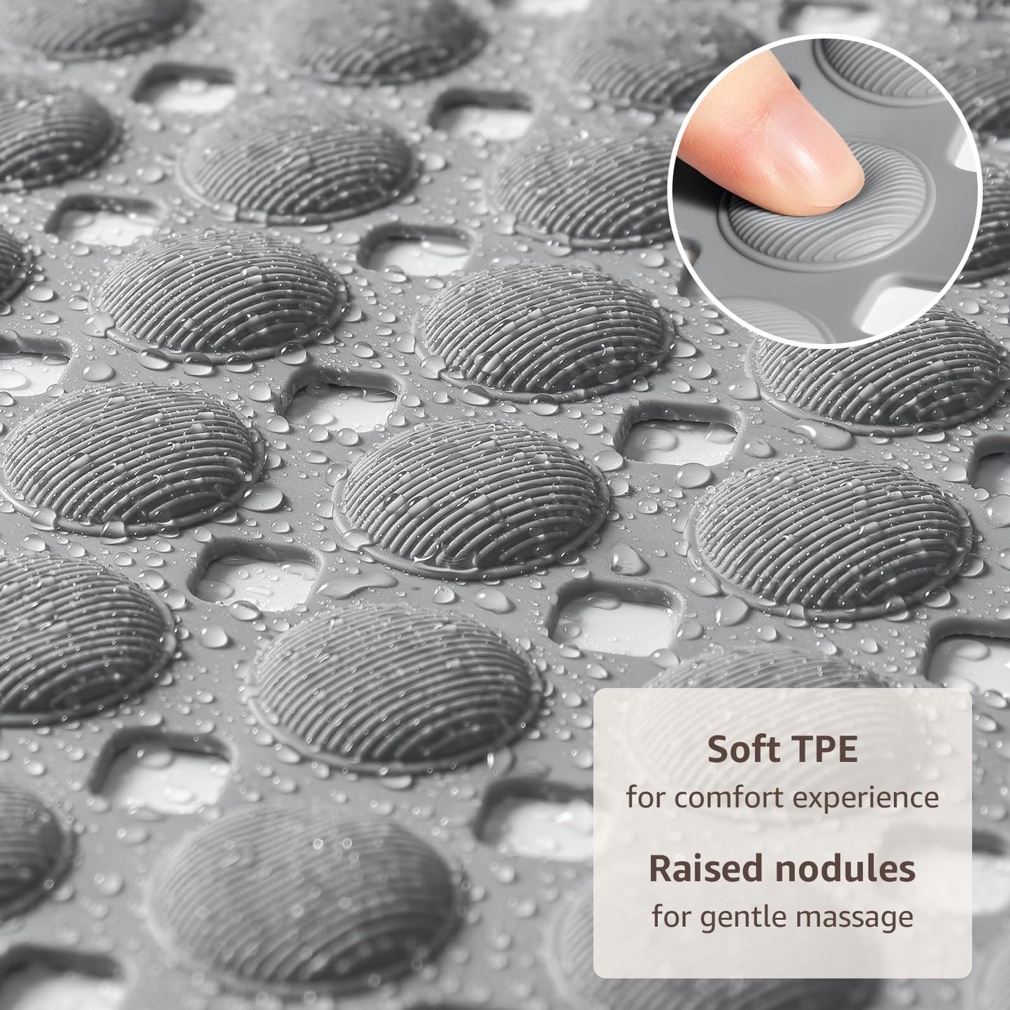 OTHWAY Bath Tub Shower Mat Non Slip, Bathtub Floor Liner Mats for Inside Shower Bathroom, Suction Cups and Drain Holes for Feet Scrubbing, Machine Washable, Soft on Feet, 35x16 Inch, Grey