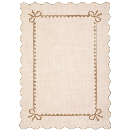 GarveeHome Scalloped Bow Rug for Living Room, Solid Beige Rug for Dorm, Washable Rugs 5x7 Soft Low Pile Non Slip Scalloped Rugs for Nursery College Bedroom Decor Kids Room Playroom