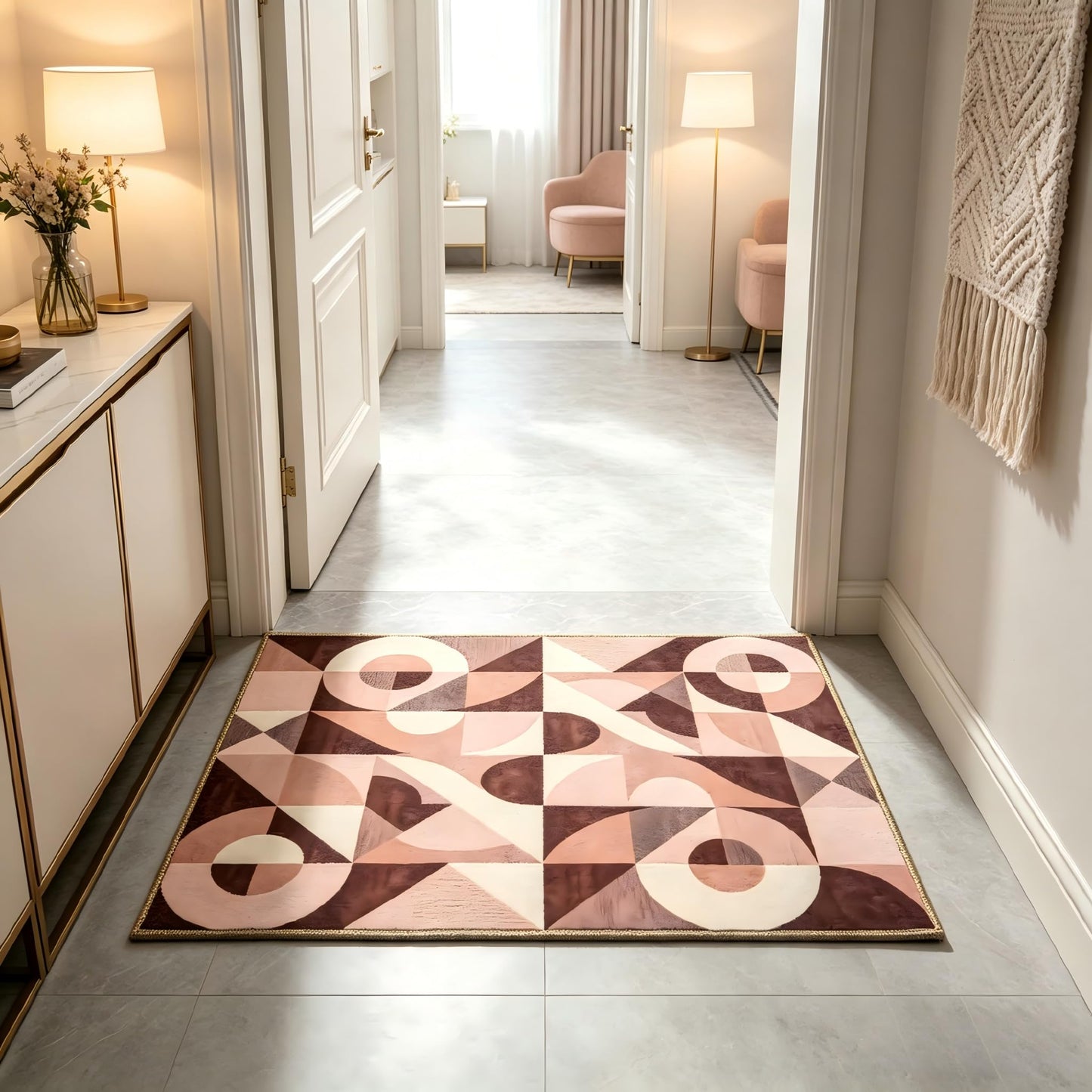MixOra Modern Abstract Entry Rug Kitchen Bedroom Bathroom Door Mat Indoor Entrance 2X3 Front Porch Rugs Washable, Non-Slip Pink Thin Print Small Throw Carpet for Nursery Kids
