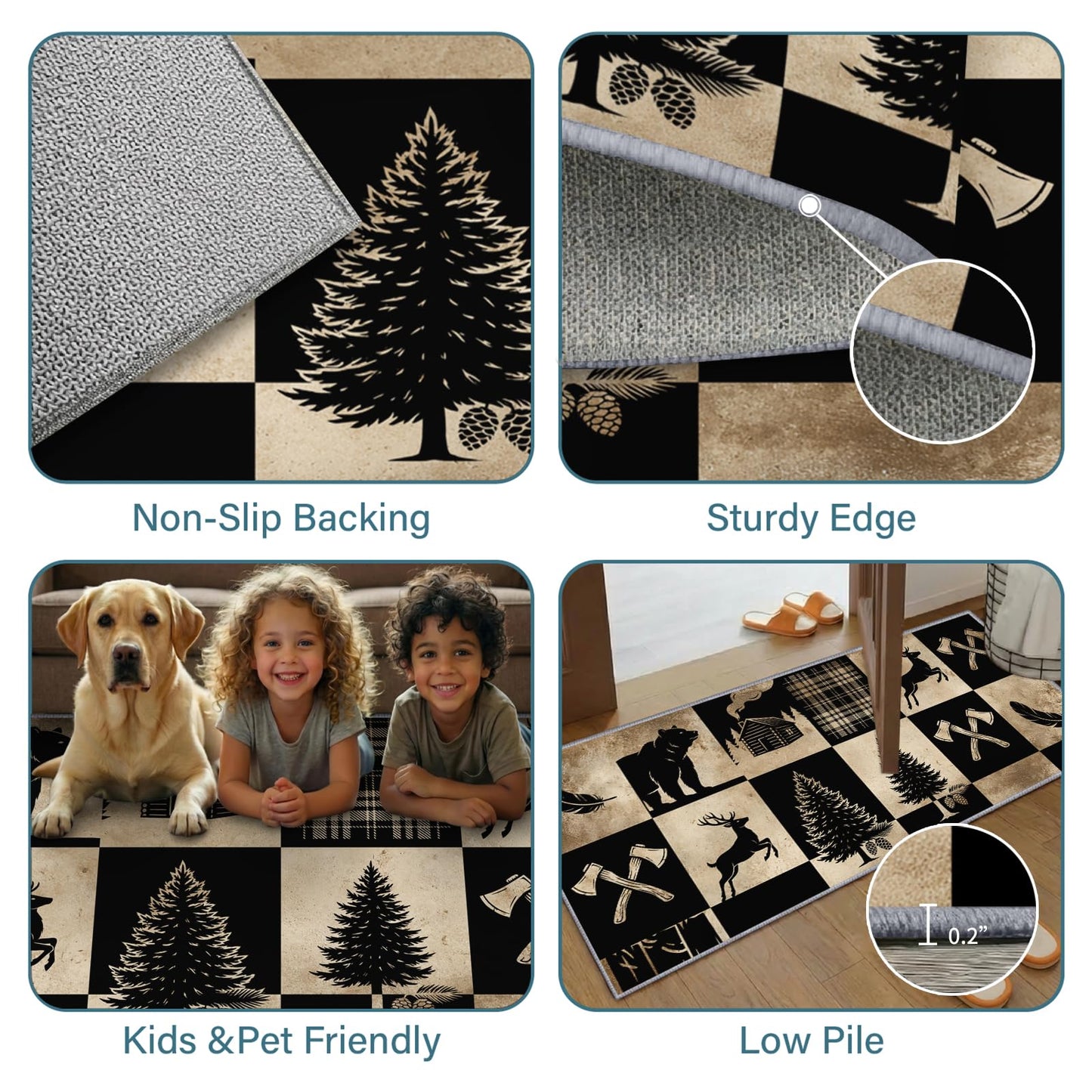 CAQDUEP Rustic Wildlife Runner Rug 2x6 Vintage Lodge Style Runner, Western Country Bear Deer Rugs, Rustic Cabin Rug Non Slip Backing Washable Rugs for Hallways