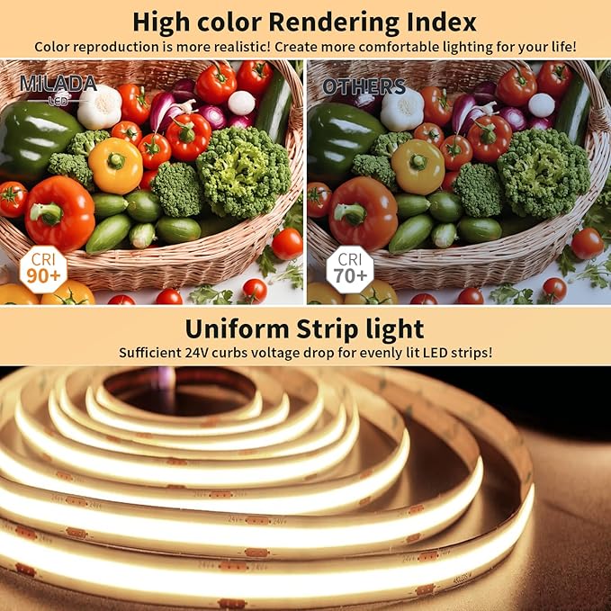 3.28FT/1M COB LED Strip Light 3000K Warm White High Lumen Dimmable Strip Paired USB Suitable for Bedroom Cabinets