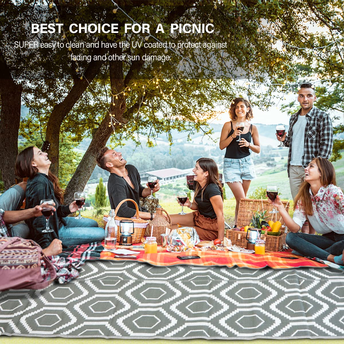 fifame Outdoor Camping Rugs, 9x12 Outdoor Rug Patios Clearance Plastic Straw Rug Weatherproof Reversible Mats, Large Floor Mat for Outdoors, RV, Patio, Backyard, Deck, Picnic, Beach, Trailer, Camping