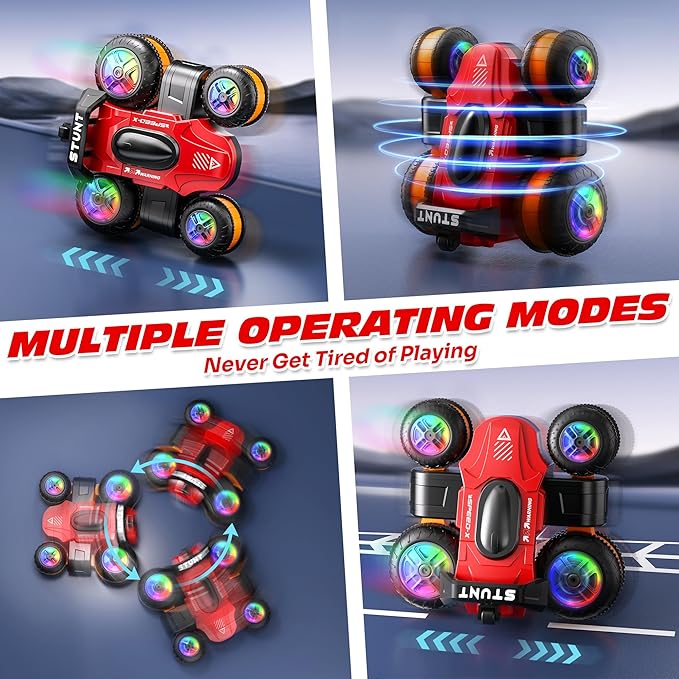 High Speed Remote Control Drift Car for Kids 360 Degree Rotating Deformation Stunt RC Cars for Boys and Girls Ages 3-16 4WD Drift RC Stunt Car with Light for Christmas Birthday Party Gifts (Red)