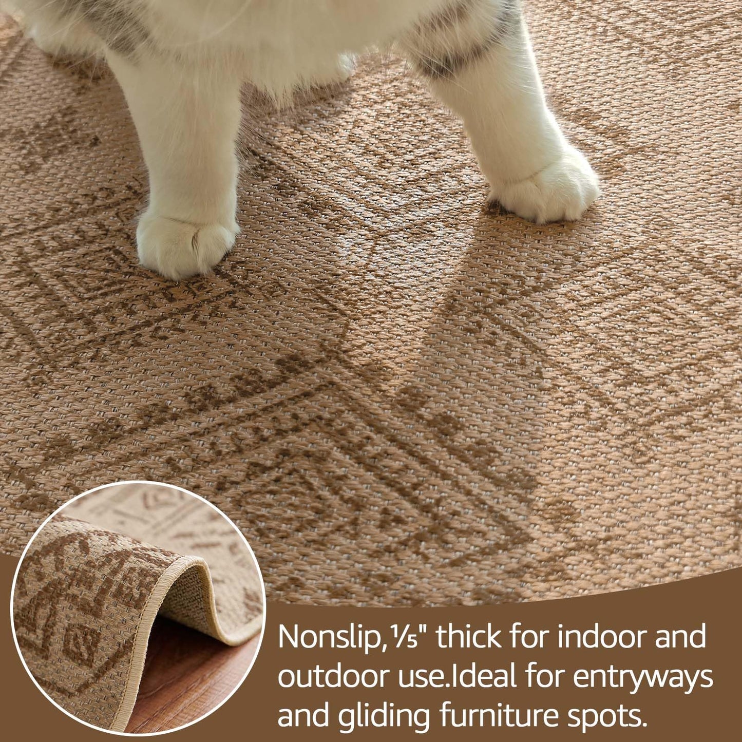 jinchan 8x10 Washable Faux Jute Area Rug, Boho Southwestern Geometric Natural Fiber Look Floor Mat, Low-Pile Non-Slip Large Outdoor Rug for Living Room Dining Room Patio, Natural Taupe