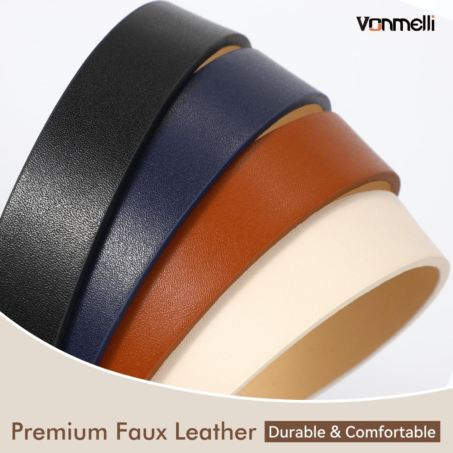 VONMELLI 4 Pack Womens Thin Leather Belt Skinny Waist Belts for Women Fashion Jeans Dress with Gold Buckle, Black Brown Navy Beige, XS