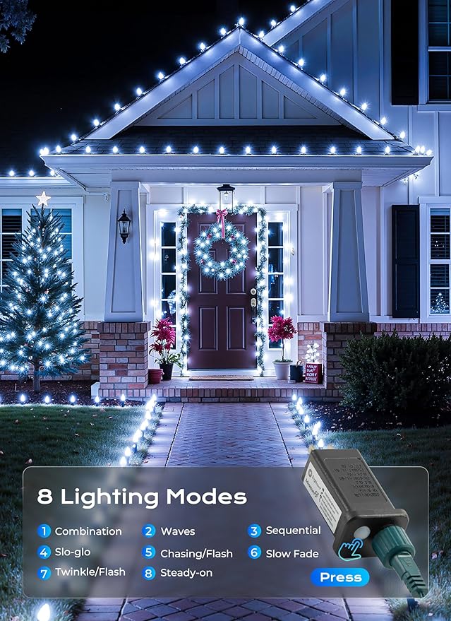 Minetom C9 Christmas Lights Outdoor, 72 FT 110 LED C9 String Lights, 8 Modes & Timer Connectable Waterproof for Christmas Tree Light Indoor Outdoor Roofline Patio Outside Yard Xmas Decor, White 72FT