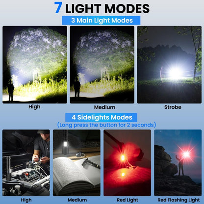 taoquwe Rechargeable LED Flashlights High Lumens, 99,000 Lumen Super Bright Flashlight with 7 Modes & Waterproof, Powerful USB Rechargeable Handheld Flash Light for Camping Home