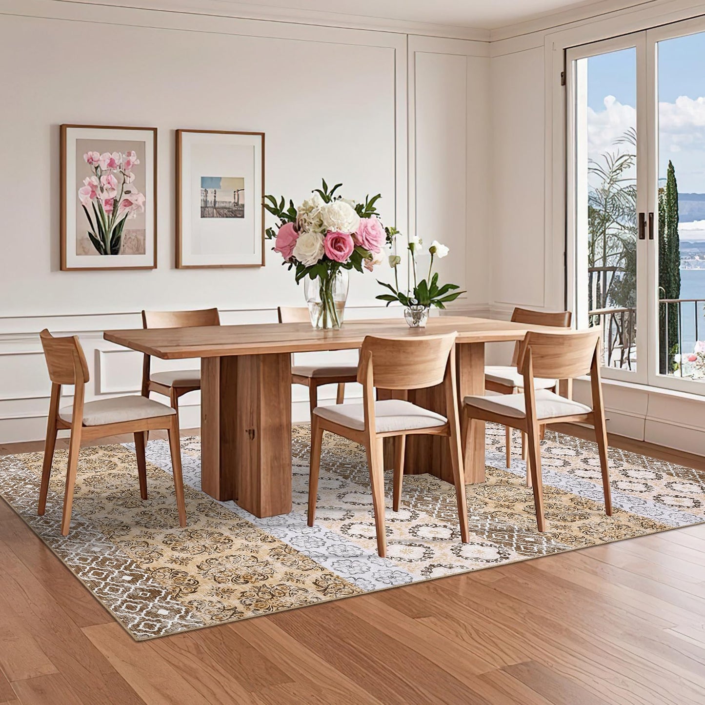 Garvee Washable Rugs 5x7 Dining Room Rugs for Under Table Modern Abstract Accent Rug Non Shedding Low Pile Foldable Carpet Non Slip Contemporary Mat for Bedroom, Nursery, Living Room, Office, Coffee