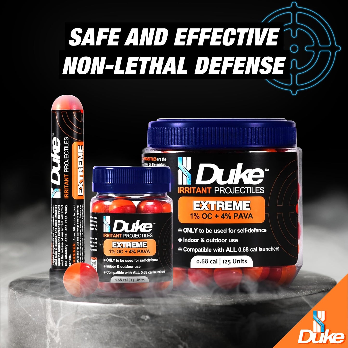 Duke 68 Cal Pepper Ball Projectiles (4% PAVA + 1% CS), 7 Count - Extreme Irritant Projectiles, Non Lethal Pepper Gun Balls for Self Defense Weapons, Professional-Grade, Weight: 3.3g