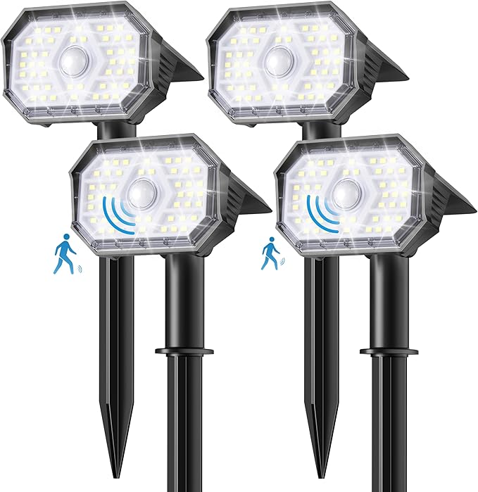 Brightown 4 Pack Solar Motion Lights Outdoor Waterproof, Motion Sensor Spot Lights- 58 LED/3 Modes Solar Powered Spotlights 2-in-1 Auto On/Off for Outside Yard Wall Garden, Cool White