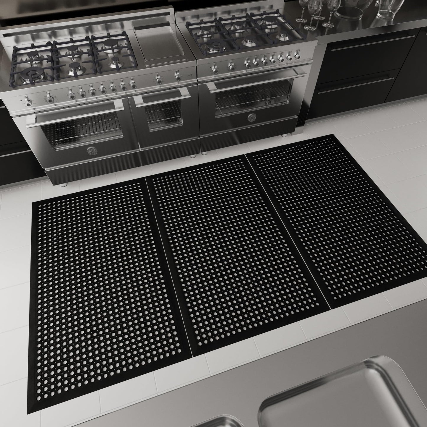 Ottomanson Heavy Duty Rubber Floor Mat – Non-Slip, Waterproof, Easy to Clean – Anti-Fatigue Mat for Commercial Kitchens, Restaurants, Workshops – Oil Resistant, Hose Washable – 36" x 60", Black
