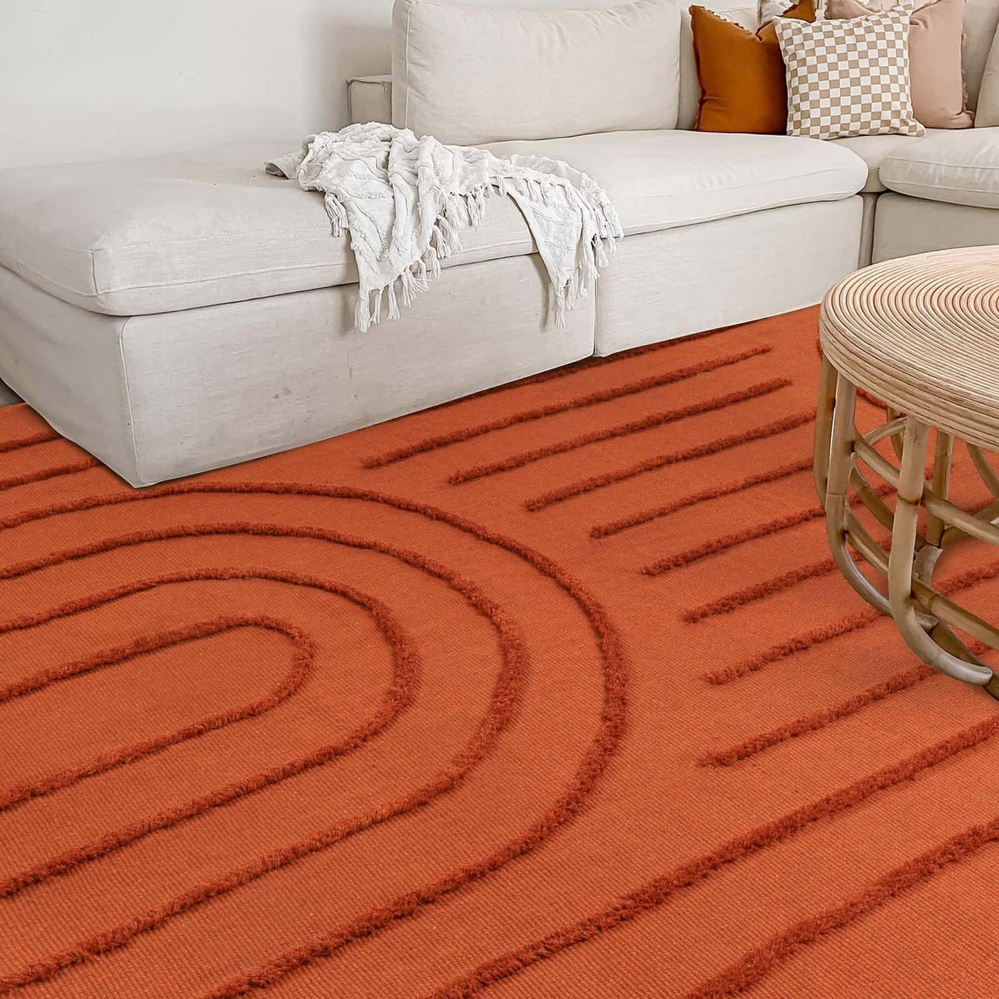 LEEVAN Washable Rugs for Living Room 5x8, Terracotta Tufted Rainbow Nursery Rug, Boho Low Pile Bedroom Floor Carpet, Modern Farmhouse Kids Room Rug for Dorm/Bedside/Classroom/Room