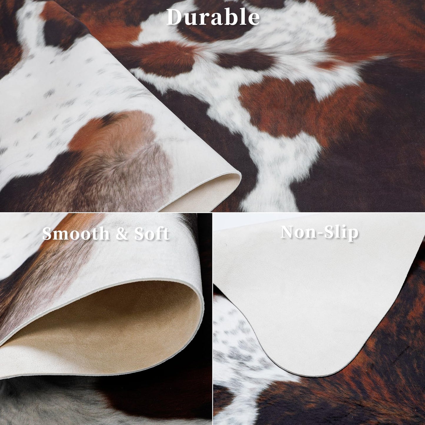 Faux Cowhide Rug 7.6x6.2 ft Cow Print Rug Cow Hide Carpet Animal Print Rugs Non Slip Area Rug for Bedroom Living Room Dining Room Western Decor