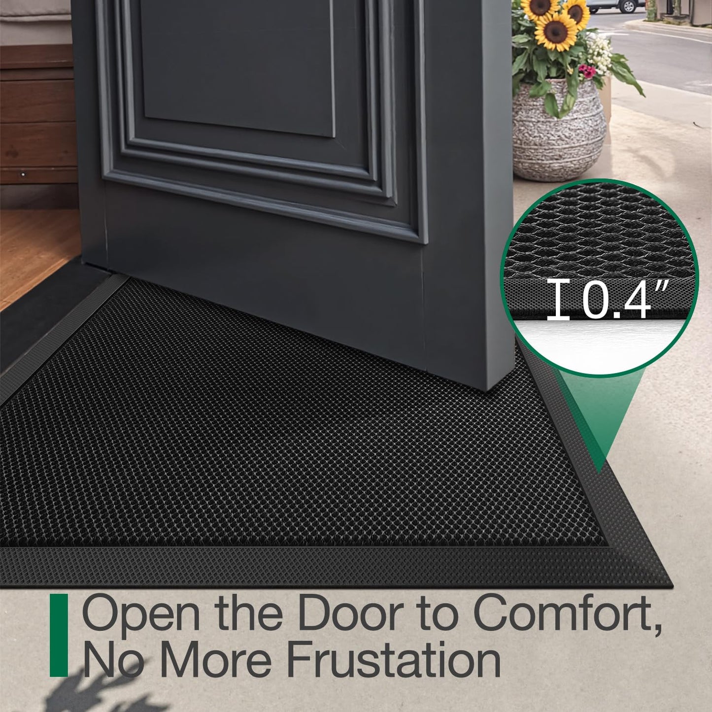 LUMI Front Door Mat for Outside Entrance 23.5''x35.5'', Heavy-Duty Dirt-Trapping Doormat with Durable Non-Slip Rubber Backing, Stain & Fade-Resistant Entry Mats, Black