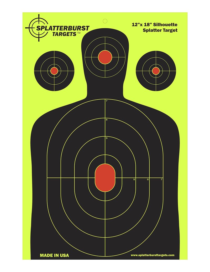 Splatterburst Targets - 12 x18 inch - Silhouette Splatter Target - Easily See Your Shots Burst Bright Fluorescent Yellow Upon Impact - Made in USA (25 Pack)