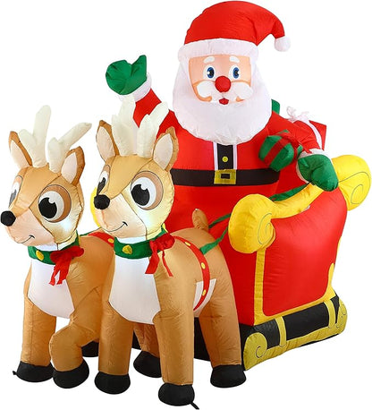 Joiedomi 6 FT Long Christmas Inflatable Santa on Sleigh with 2 Reindeer, Inflatable Christmas Yard Decorations with Build-in LED, Blow Up Xmas Decorations Outdoor for Party Yard Garden Lawn Décor