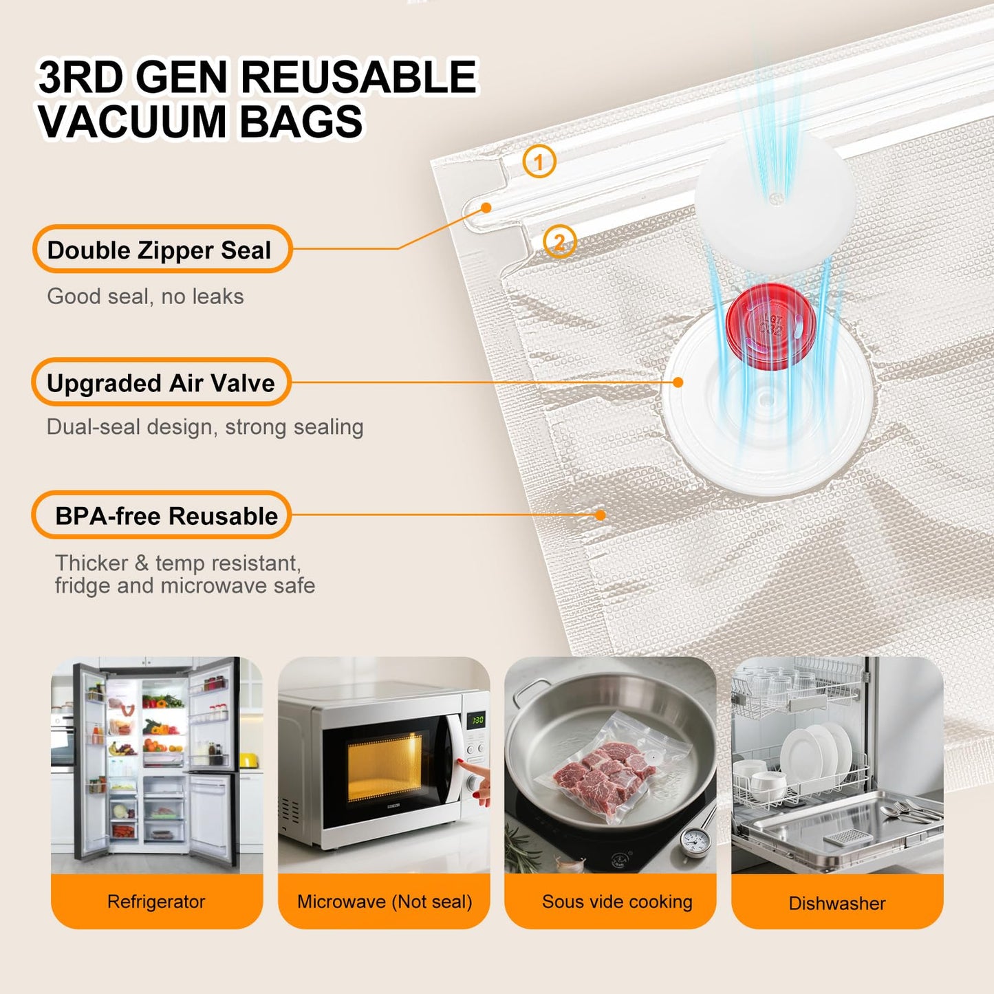 Compact Vacuum Sealer Machine for Food Storage, 5S Fast Seal Powerful Food Vacuum Sealer with 30PCS Reusable Vacuum Bags, Automatic Handheld Food Saver for Storage, 10X Fresh, Sous Vide, Gift etc.