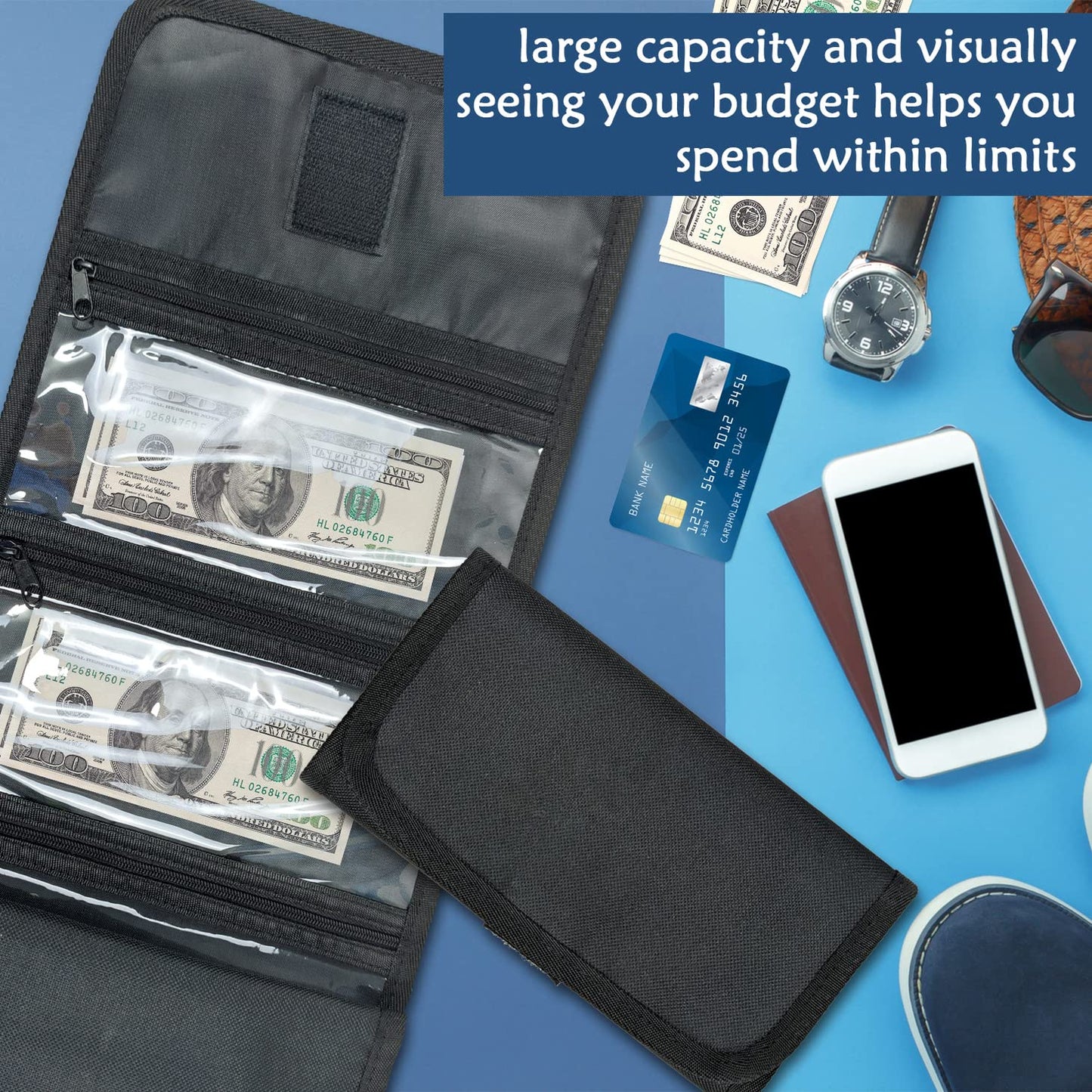 VOCHIC Money Wallet, Money Organizer for Cash with 6 Pocket Multipack Money Pouch, Cash Bill Organizer, Money Bag Small Travel Money Holder for Budgeting, Receipt and Tips