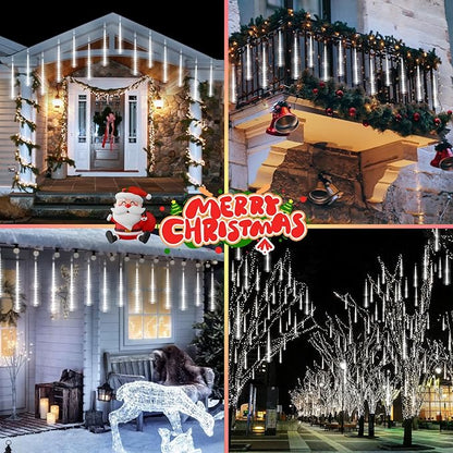 KNONEW 40 Tubes 1120 LED Meteor Shower Lights Christmas Lights Outdoor Plug in Waterproof Falling Rain Light for Xmas Tree Wedding Party Garden Holiday Rooftop Decorations (Cool White)