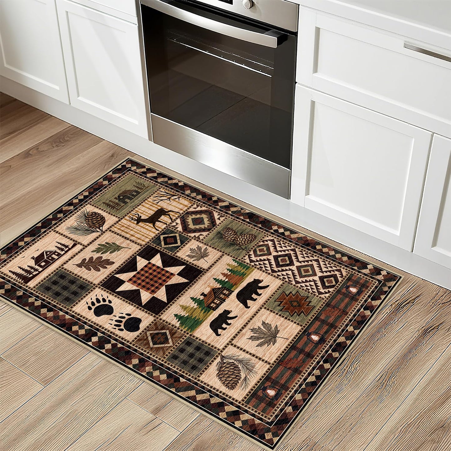 Bear Rug 2x3 Rustic Cabin Deer Entryway Rug Southwestern Lodge Doormat Machine Washable Non-Slip Low-Pile Western Woodland Door Mat for Kitchen Bathroom Bedroom Laundry