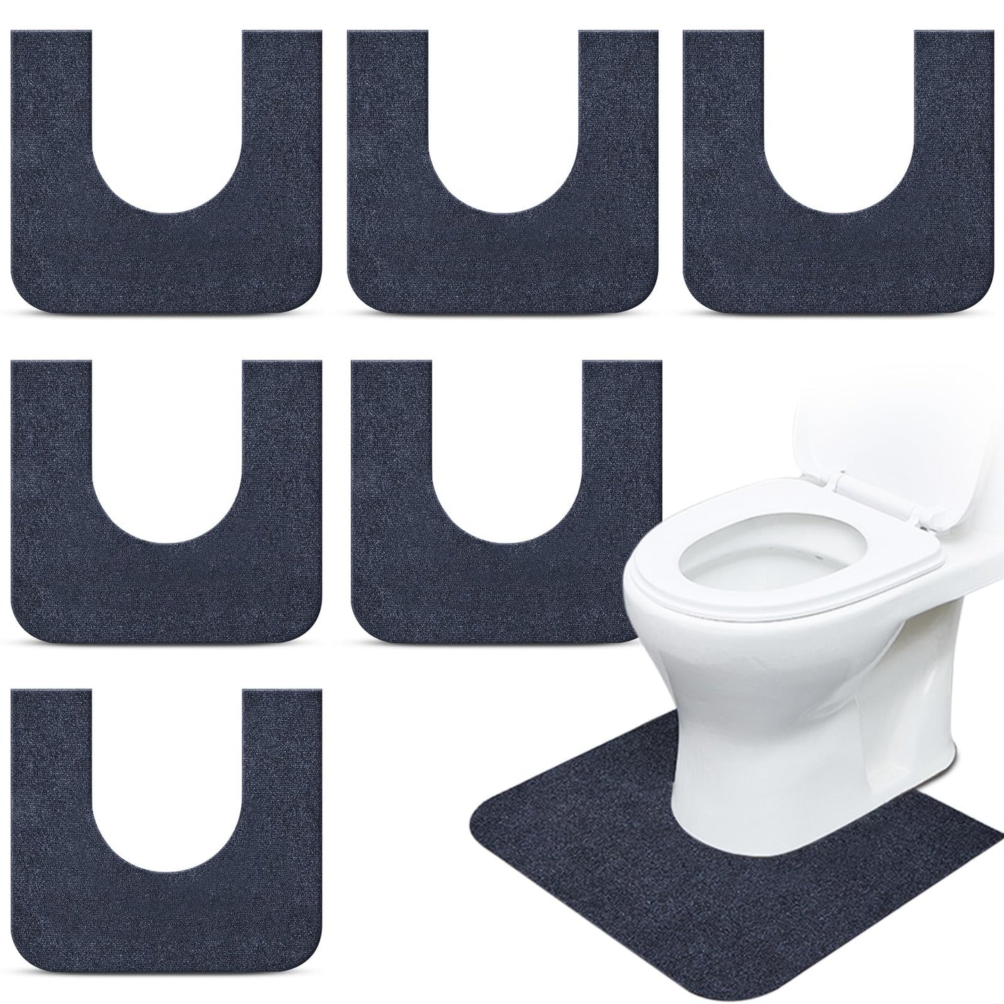 Drydiet 6 Pack Toilet Mat Round Commode Potty Training Urinal Mats Rubber Toilet Training Rug Pads Absorbent Rugs U Shaped Urinal Floor Mats for Bathroom Restroom, Gray (Classic Style)