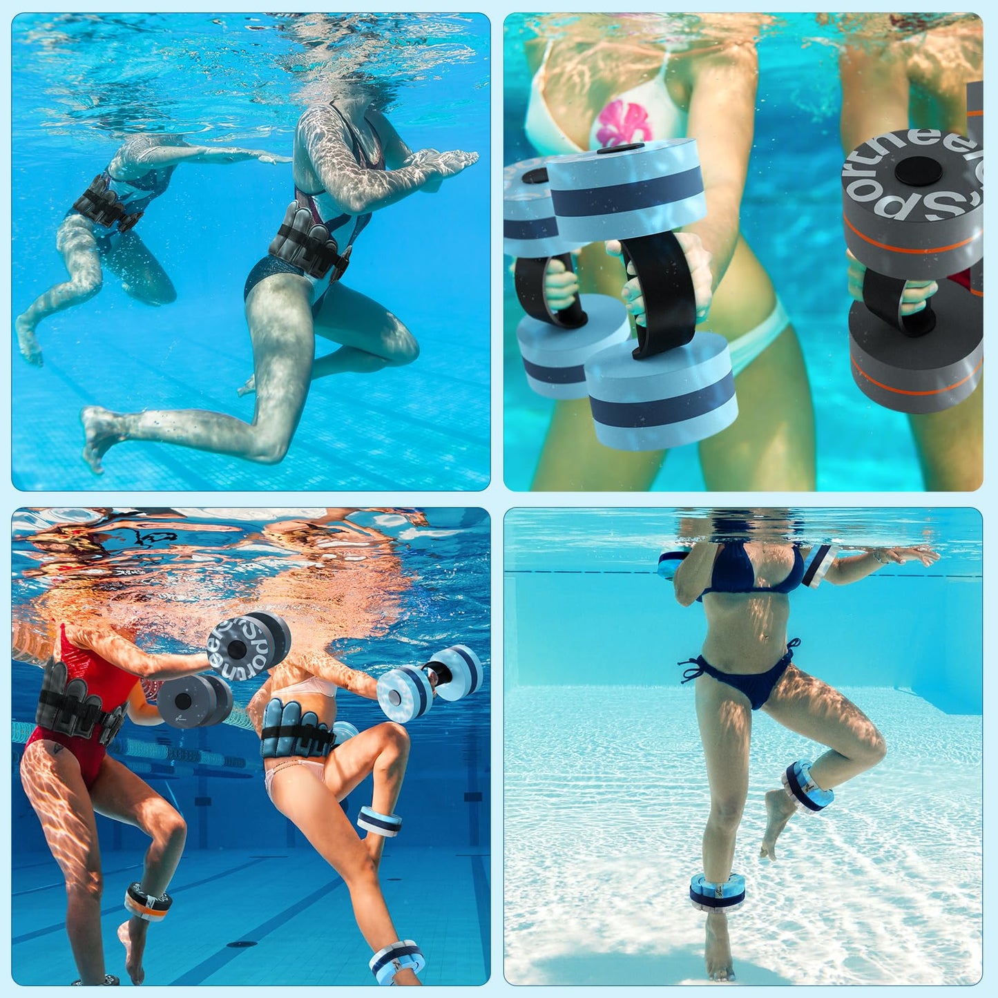 Sportneer Aquatic Exercise Equipment Water Aerobics Combo Set Includes High Density Water Weights Dumbbell Aqua Belt Foam Cuffs for Pool Exercise Aquatic Therapy Pool Fitness